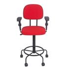 Cadeira secretaria caixa alta c/ braço regulagem - L duplo base de ferro com apoio de pés rodízio tecido vermelho