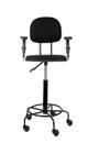 Cadeira secretaria caixa alta c/ braço regulagem -para recpçao balca mercado L duplo base de ferro com apoio de pés rodízio tecido preto