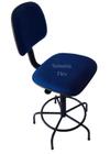 Cadeira secretaria caixa alta com base de ferro sem rodíziopara recepçao balcao mercado portaria tecido azul