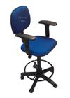 Cadeira secretaria caixa alta -com braço regulagem - base de rodízio com aro para recepção mercado balcão tecido azul