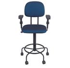 Cadeira secretaria caixa alta com L duplo - base ferro - rodízio para recepção mercado tecido azul preto