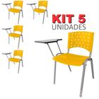 Cadeira Universitária Plástica Amarela 5 Unidades Base Prata - ULTRA Móveis