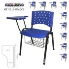 Cadeira Universitária Plástica Azul Com Porta Livros 10 Unidades Prancheta Plástica - ULTRA Móveis