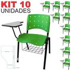 Cadeira Universitária Plástica Verde Anatômica Com Porta Livros 10 Unidades - ULTRA Móveis