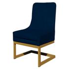 Cadeira Valentina Para Cozinha Base Dourada Suede Azul Marinho - Vallisa Decor
