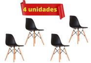 Cadeiras Decorativas Eiffel Charles Kit 4 Eames Preta com Pés de Madeira