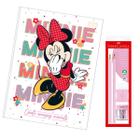 Caderno Brochura Minnie Capa Dura Grande Tilibra 80 fls + Kit Escolar Faber Castell Lápis Borracha Apontador Rosa Pastel