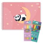 Caderno de Desenho Capa Dura Urso Panda My Friend 80 folhas com Lápis de Cor 22 Cores Multicolor Faber Castell Escolar - São Domingos
