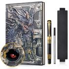 Caderno DND Dragon 3D em couro em relevo, diário A5 com caneta