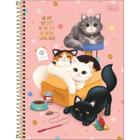 Caderno Espiral Capa Dura Universitário 10 Matérias Purrfect Cats 160 Folhas - Capa Rosa - We Are Not Lazy