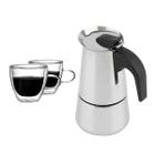 Cafeteira Italiana Moka 450Ml + 2 Canecas Vidro Duplo 120Ml