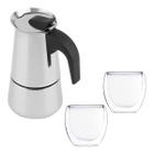 Cafeteira Italiana Moka 450Ml + 2 Copos Vidro Duplo 100Ml - Kadê