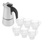 Cafeteira Italiana Moka 450Ml + 6 Xícaras Vidro Café 200Ml - Kadê