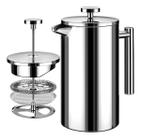 Cafeteira Prensa Francesa De Aço Inoxidável Com Filtração de 3 Níveis 600ML Chá Café Leite Cremeira