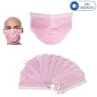 Caixa 200 Máscaras Descartáveis Rosa com Filtro e Clipe para Nariz Feminina em TNT