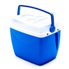 Caixa cooler termica azul 26 litros com alca e porta copos