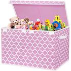 Caixa de brinquedos para meninas, crianças - grandes organizadores de baú de brinquedo e caixas de armazenamento com tampa flip-top, caixas de recipiente dobráveis para sala de jogos, berçário, armário, sala de estar, 24.5 "x13" x16" (rosa) HOMYFORT