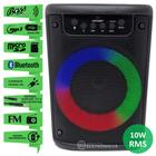 Caixa de Som Com Rádio FM Potente 10W Luz LED RGB Bluetooth Entrada Microfone e Auxiliar D4141