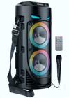Caixa De Som Portátil Torre Bluetooth Rádio Fm Mp3 Pen Drive Usb Sd Microfone Controle Bateria Led R