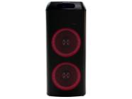 Caixa de som torre Polyvox XT-800T na cor preta com dois alto-falantes destacados por luzes circulares vermelhas