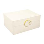 Caixa Decorativa em MDF Com Revestimento Off White em Pu e Metal Dourado 17x23x10cm