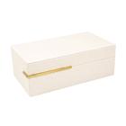 Caixa Decorativo em MDF Com Revestimento Off White em Pu e Metal Dourado 15x28x10cm