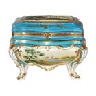 Caixa Decorativo Porcelana Azul Claro Filetado a Ouro - LUXdécor