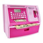 Caixa Econômica ATM com Cartão de Débito, Cofrinho Eletrônico para Dinheiro Real, Reconhecimento de Moedas, Configuração de Metas, Login de Senha, Prompt de Voz, Ótimo Presente para Meninas (Rosa / Rosa) - ApgBnk