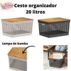 Caixa Organizadora Cesto organizador Com Tampa de Bambu para Calçados Roupas Cobertores Escritório Cozinha 20 Litros