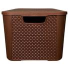 Caixa Organizadora Com Tampa Rattan Retangular 42L Multiuso Plástico Café Decoração - Baitashop