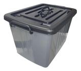 Caixa Organizadora Container Cinza E Preto 77l C/ 4 Rodinhas - PLASNEW