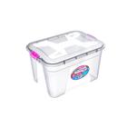 Caixa Organizadora Multiuso 56l Transparente C/ Tampa E Travas Azul/rosa Organização Quarto Lavanderia Brinquedos Closet Escritório - Uninjet