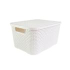 Caixa Organizadora Plástico Textura Rattan 7L com Tampa Empilhável Ideal para Casa e Escritório Branco