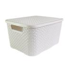 Caixa Organizadora Rattan Cesto com Tampa 15 Litros Branco - ARQPLAST