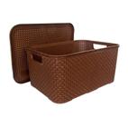 Caixa Organizadora Rattan Tampa 20 Litros Marrom Arqplast