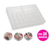 Caixa Plástica Organizadora Grande Decorativa Box Transparente Com 34 Divisórias E Tampa Multiuso