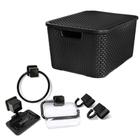 Caixa Plástica Rattan 7L +Kit Acessórios 5 Pçs Caribe Preto