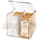 Caixa Porta Açúcar Organizador de Sachês Com Divisórias 4 Compartimentos e Tampa Articulada em Acrílico Cristal Transparente - Acribom