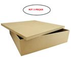 Caixa Quadrada Tampa Sapato Kit 3 Un. 37X37x11 Mdf Madeira