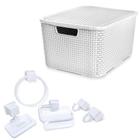 Caixa Rattan 15Lts Branca + Kit Banheiro 5Pçs Caribe Branco