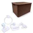 Caixa Rattan 40L + Kit Acessórios Banheiro 5Pç Caribe Branco