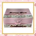 Caixa Recordação do Bebê com Nome - Rosa com branco florido e pérolas