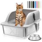 Caixa sanitária de aço inoxidável KareCute com tampa para gatos grandes, cinza