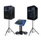 Caixa som kit ativa passiva 12" 500w datrel tripé mesa bt