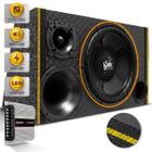 Caixa Som Trio Automotivo Shutt Diamantada 800w RMS Subwoofer 12 Pol Beatz + Módulo TS400 Led Neon