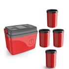 Caixa Térmica Cooler 30l Vermelho + 4 Portas lata 350ml