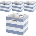 Caixas de cesta de armazenamento posprica,1111 Gavetas de tecido de cubos de armazenamento dobráveis para viveiros, escritórios, armários, decoração de casa (conjunto de 4, listrados azul-brancos)