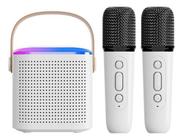 Caixinha Som C/2 Microfone S/fio Bluetooth Karaokê Muda Voz