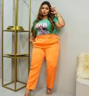 Calça Alfaiataria Lavínia Feminina Plus Size Com Cinto Moda Elegante