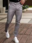 Calça Alfaiataria Masculina Italiana Skinny Cinza Xadrez - Conquest